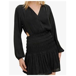 Maje Women's "Rovely" Black V-Neck Satin Mini Dress Size: 38/US Medium